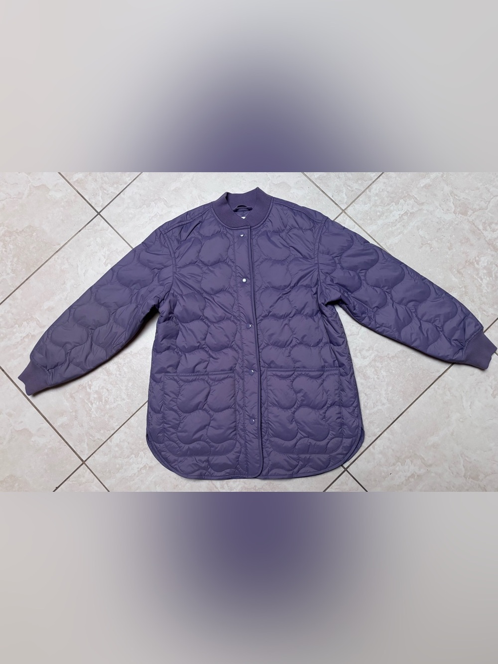 Madewell Quilted Purple Snap-Front Primaloft Puffer Jacket